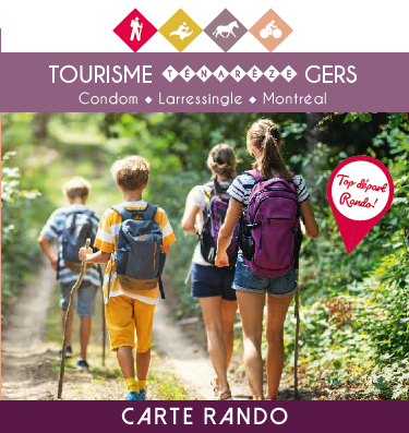 carte des chemins de randonnées PR et GR, chemin de Saint-Jacques de Compostelle, voie verte de l'armagnac, sentier de la Baïse, V82...